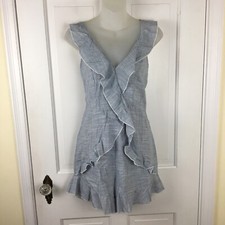 Cupshe Blue V Neck Short Romper Ruffles Size Medium Beach Tie Back