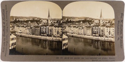 Suisse.Schweiz.Switzerland.Zürich und Zürich See bom.Foto Stereo.Stereoview.