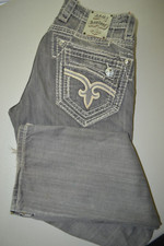 Rock Revial Men Jasper Straight Thick Stitch Distress Gray Denim Jeans Sz 31x34