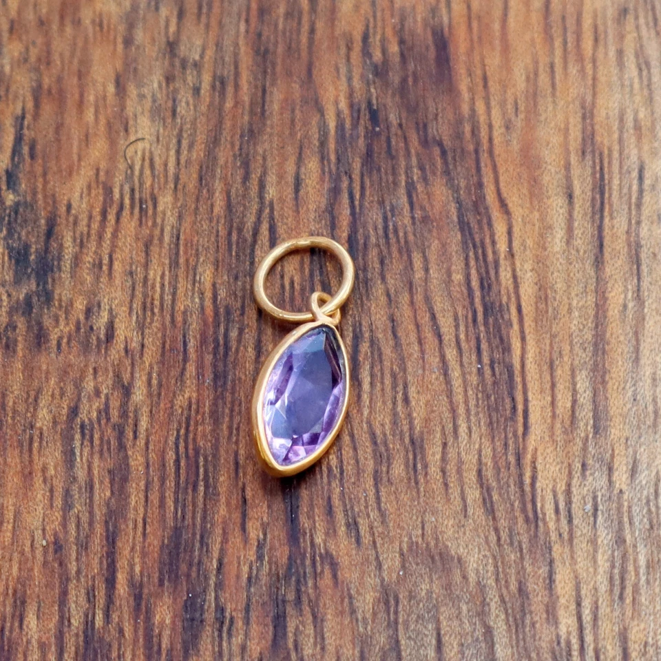 Colgante con dijes de oro macizo de 18 quilates con piedras preciosas talla amatista natural regalo para mujeres niñas Foto 2 de 4