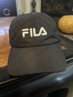 Fila Embroidered Logo Sample- Strapback Hat Cap Black - Low Brim Quilted OS VGUC