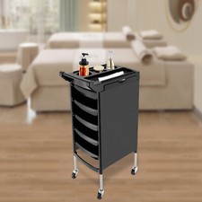 Salon Trolley With Handle And Rolling Wheels, 5 Drawers And 2 Hair Dryer Holder