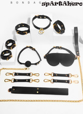 Best PU Leather Fetish Handcuffs Set Collar Whip Couples Flirt Restraint Kits