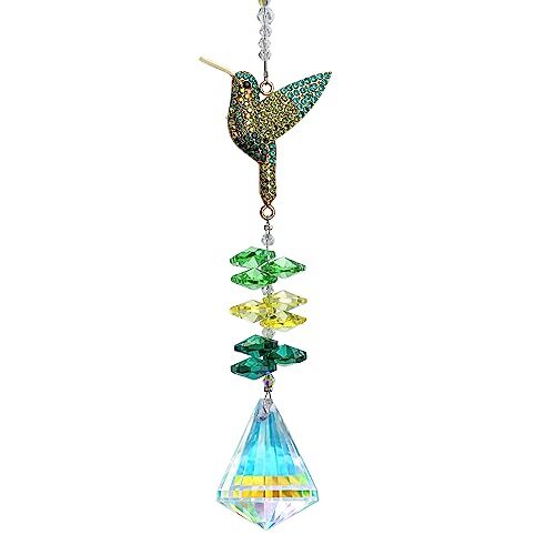 Rhinestones Hummingbird With Crystal Sun Catcher Glass Window Hanging Ornamentcr