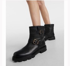 NEW Jimmy Choo Youth II Buckled Leather Ankle Boots in Black NWOB
