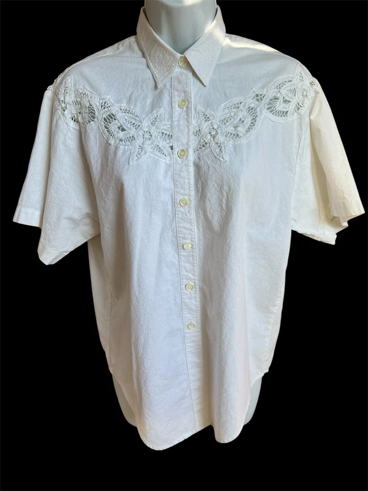 Camisa occidental Panhandle ajustada de colección para mujer talla pequeña blanca de encaje manga corta Foto 2 de 4