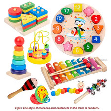 9 in 1 Wooden Montessori Toys Rattle Bell Drum Column Set Musical Instruments Se