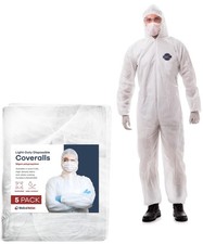 Hazmat Suits Disposable 5 Pack Light Duty Coveralls with Hood Protective