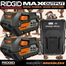 2PACK For Ridgid 18V R840085 8.0Ah Lithium-ion Battery / 18Volt Charger R840087