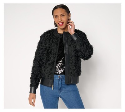 Mally Roncal Women's Jacket Sz XL Rosebud Textured Bomber Black A682241