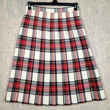 PRESWICK MOORE 100 Wool Red Plaid Pleated Skirt 12 US UK 16 Made in Scotland