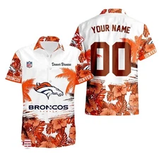 Denver Football Team Broncoss Hawaiian Button Down Shirt Unisex Adults S-5XL