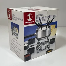ROSHCO 16 Piece Brushed Stainless Steel Fondue Set - NEW in Box