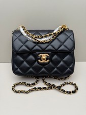 Chanel Mini Classic Flap Quilted Lambskin Pearl Crush Chain Shoulder Bag Black