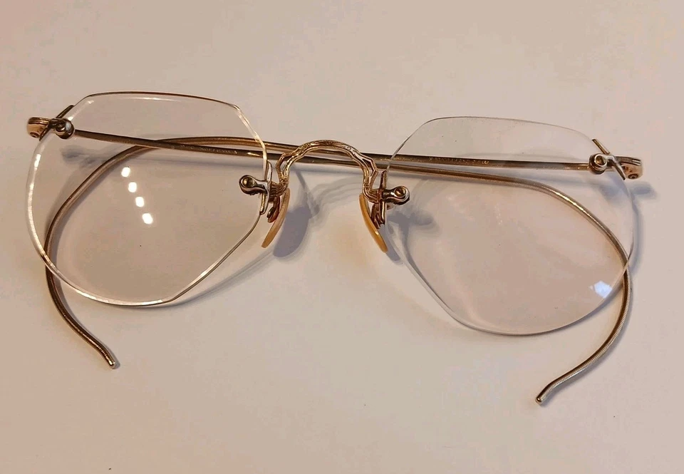 Anteojos ópticos americanos antiguos AO 1/10 12K GF marcos de borde de alambre de color completo Foto 4 de 4