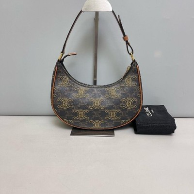 Celine Ava Series Logo Print Triomphe Heart Embroidery Leather Handbag #C5XB