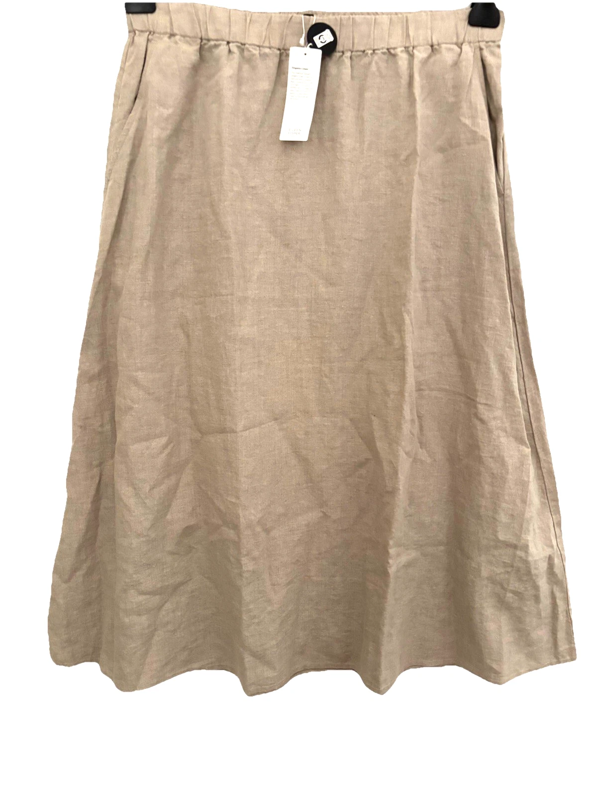 Eileen Fisher Organic Linen Midi Skirt Unnatural Elastic Waist L NWT