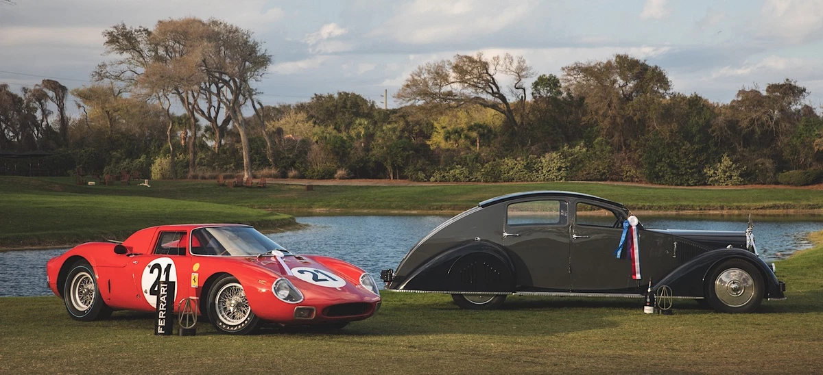 1935 Voisin C25 Aerodyne, Best in Show and 1964 Ferrari 250 LM, the Concours de Sport winner at Concours d’Elegance at The Amelia, 2023.