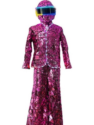 Luxury Pink LED Stilts Walker with Mirror Stage Performance Suit Set