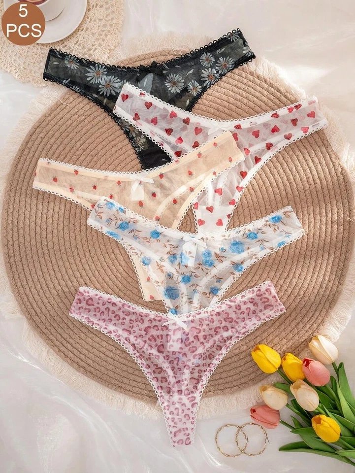 5er Pack Damenunterwäsche mit Erdbeer- und Leopardenmuster, bequem bei Billig24