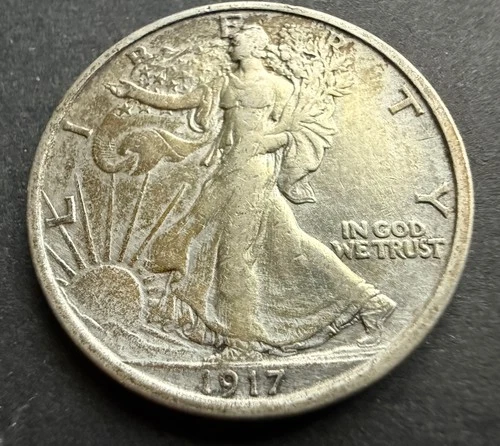1917 S Reverse Walking Liberty Half Dollar XF EF Extremely Fine