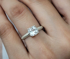 Natural Crystal Quartz Cushion Engagement Ring 925 Sterling Silver Promise Ring