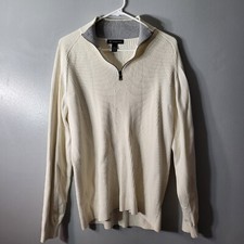 INC International Concepts White 1/4 Zip Ribbed Pullover Sweater