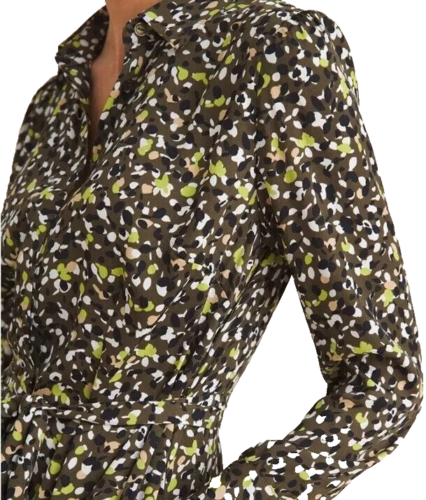 Chico’s 3.5 Maxi Shirt Dress Size XL/18 Olive Green Abstract Dot Office Career - Picture 4 of 18