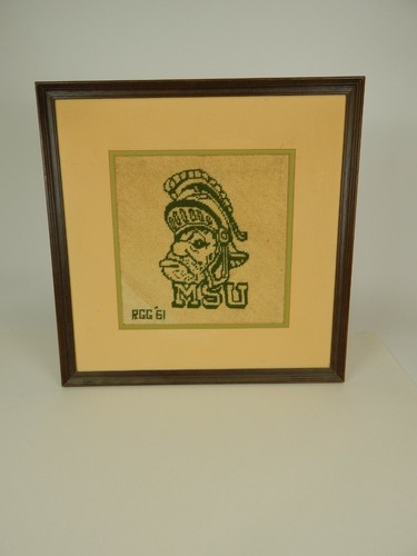 Vintage Framed Msu Spartans 1961 Stitched Sparty Logo 17 X 17 Ebay