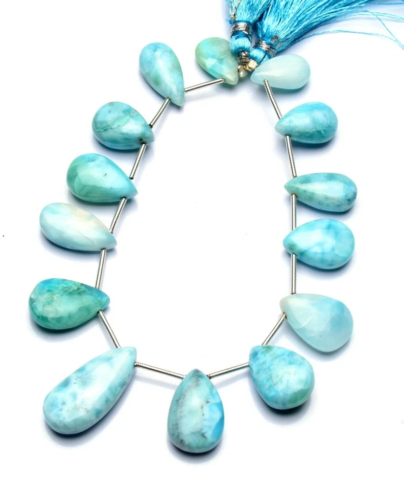 Gema Natural Larimar 15x9 a 25x12mm Tamaño Suave Forma Pera Cuentas 8" Hilo Foto 3 de 4
