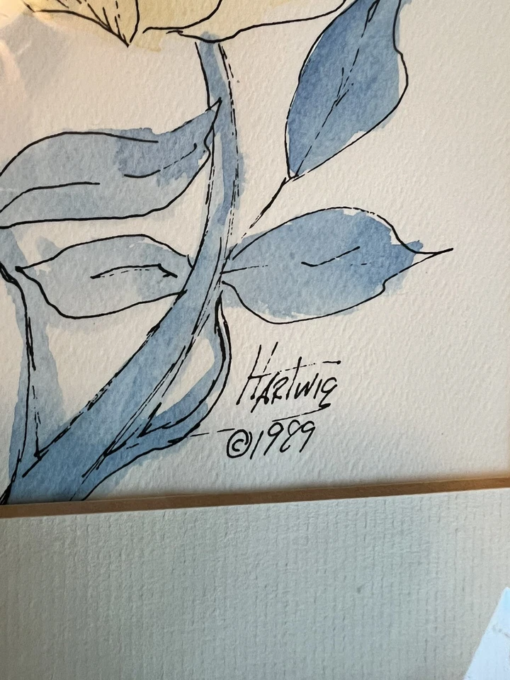 Pintura Acuarela Hartwig Flores Floral Vintage 1989 Firma Foto 3 de 4