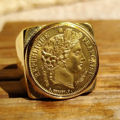 Bague Chevalière Ronde 20 Francs Cérès – Acier Inoxydable Massif, Fait Main, France
