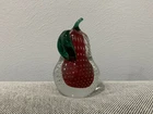 Vintage Murano Bambini Red Clear Green Controlled Bubble Glass Pear Paperweight