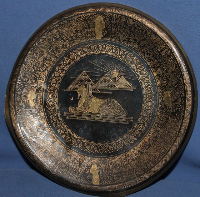 VINTAGE EGYPTIAN ENGRAVED BRASS WALL HANGING PLATE eBay