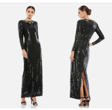MAC DUGGAL 93613 SEQUINED EMBELLISHED COLLAR BLACK COLUMN GOWN sz 8