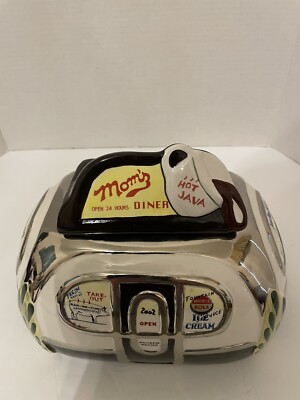 HENRY CAVANAGH MOM S DINER RETRO 8  CERAMIC COOKIE JAR HOT JAVA OPEN 24 HOURS