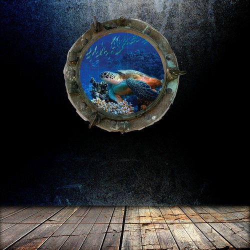 MySticky Marine Animals 3D Decal Round Porthole Removable Vinyl Peel & Stick - Afbeelding 15 van 29