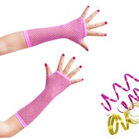 Netzhandschuhe Damen In Neon Pink - EinheitsgrößE - Party Fasching Karneval