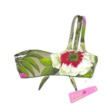 Miss Bikini One Shoulder Bikini Top Floral Green Size M NWT