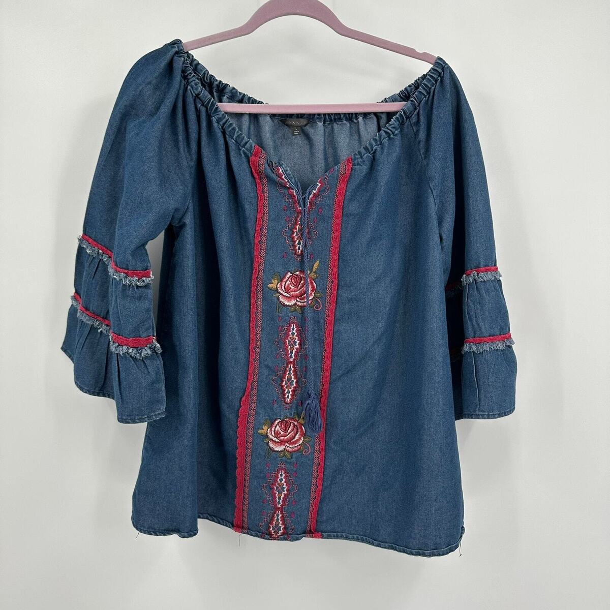 Boho Denim Embroidered Top Boho Denim Embroidered Top