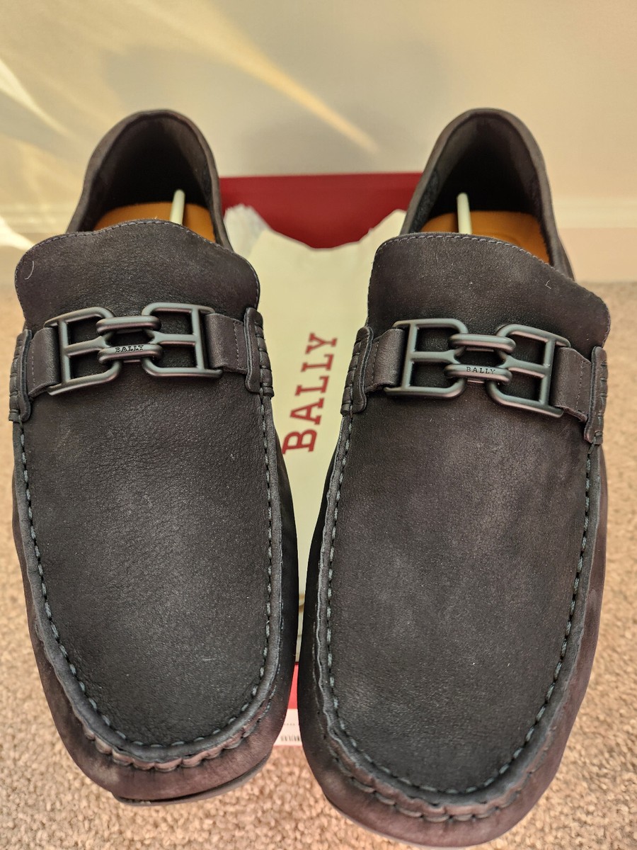 Bally Mens Parsal Black Calf Nubuk Shoes US New 100% AUTHENTIC