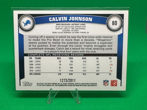 Calvin Johnson 2011 Topps #80 Gold /2011 Detroit Lions - Picture 2 of 2