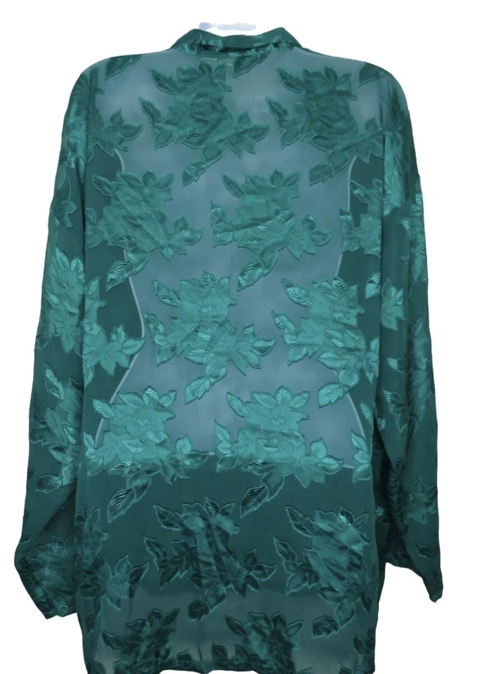 Camisa Pantalones Pijama Vintage Victoria’s Secret Etiqueta Dorada M Verde Brocado Transparente Foto 4 de 4