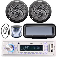 Pyle PLMR18 Marine Receiver w/ Cover, 2 x 6.5'' 240W Speakers w/ Wire, Antenna