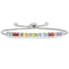 Solid 925 Sterling Silver Rainbow Cubic Zirconia Tennis Bracelet Adjustable