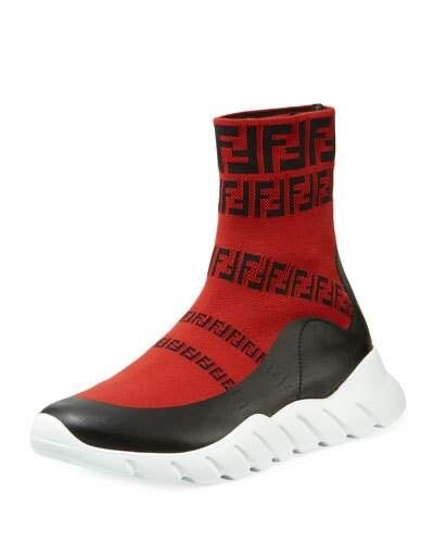 100% AUTHENTIC NEW MEN FENDI RED SOCK SNEAKERS UK 10/US 11