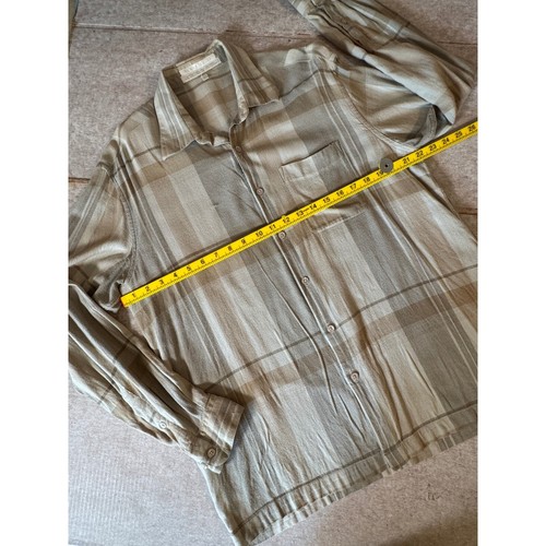 Perry Ellis Men's Plaid Button Shirt L Taupe Beige Soft Retro Unisex Style - Picture 4 of 8