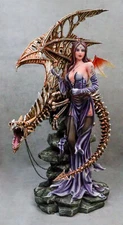 Large 26"H Gothic Soothsayer Psychic Fairy & Bone Skeletal Ghost Dragon Statue