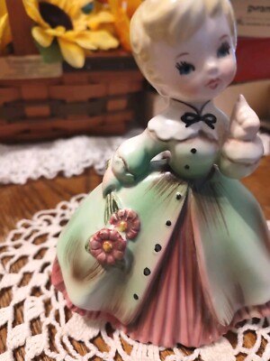 Vintage Inarco Girl Flowers Ceramic Figurine 1963 Cleveland Ohio E