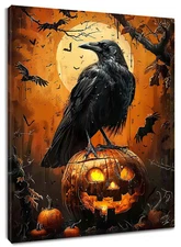 Horror Bat Black Crow Halloween Canvas Wall Art Decor For Living Room 8x10 Inch